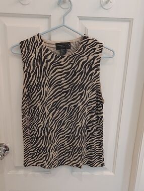 august silk Black and Cream Zebra-Print Sleeveless Tank Top
